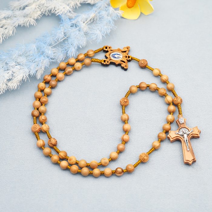 玫瑰念珠-橄榄木圆珠-绳编-花纹珠-异形十字-7mm送念珠包 Catholic religious art