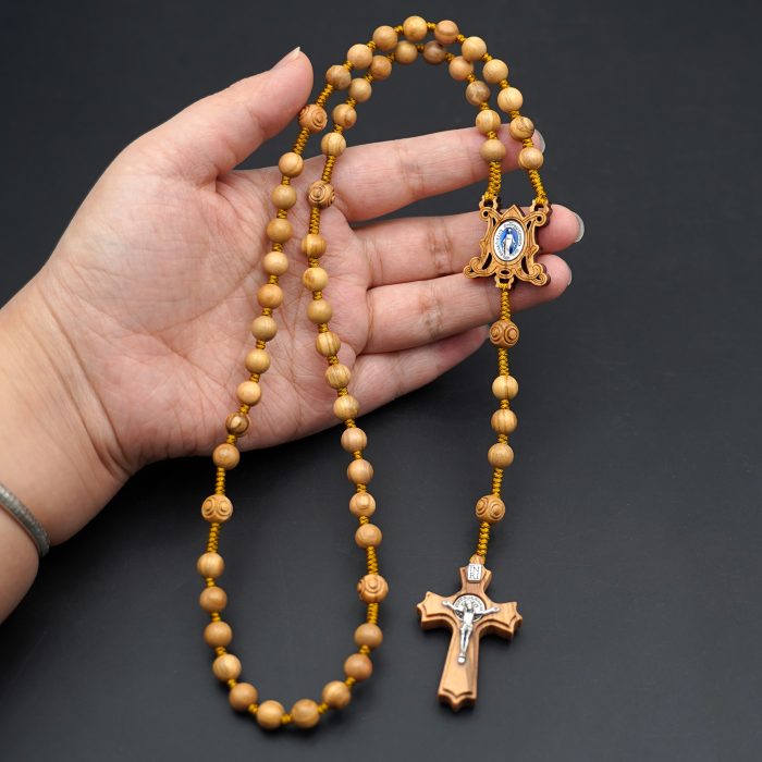 玫瑰念珠-橄榄木圆珠-绳编-花纹珠-异形十字-7mm送念珠包 Catholic religious art