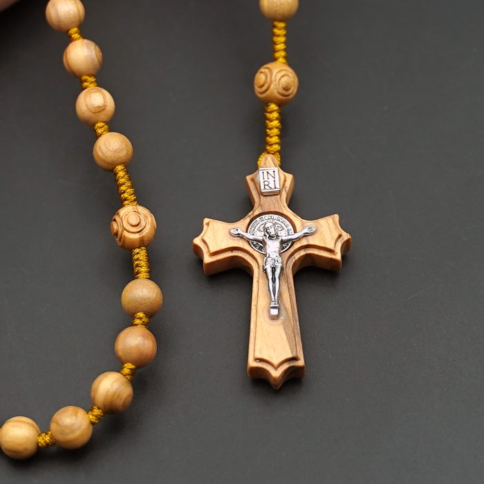 玫瑰念珠-橄榄木圆珠-绳编-花纹珠-异形十字-7mm送念珠包 Catholic religious art