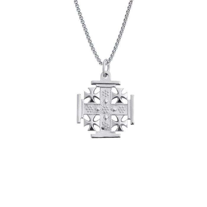 吊坠十字架-耶路撒冷-亮白色-925银-2.0cm（送60厘米钛钢链） Catholic religious art