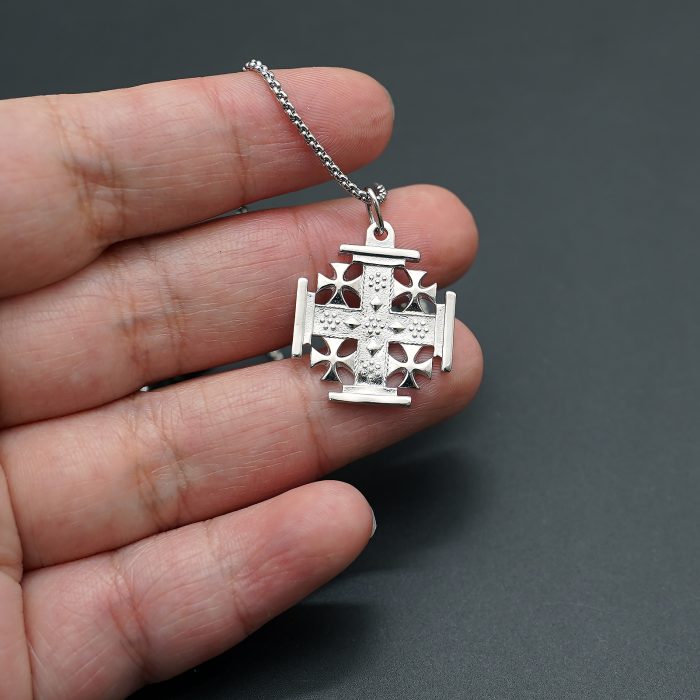 吊坠十字架-耶路撒冷-亮白色-925银-2.0cm（送60厘米钛钢链） Catholic religious art