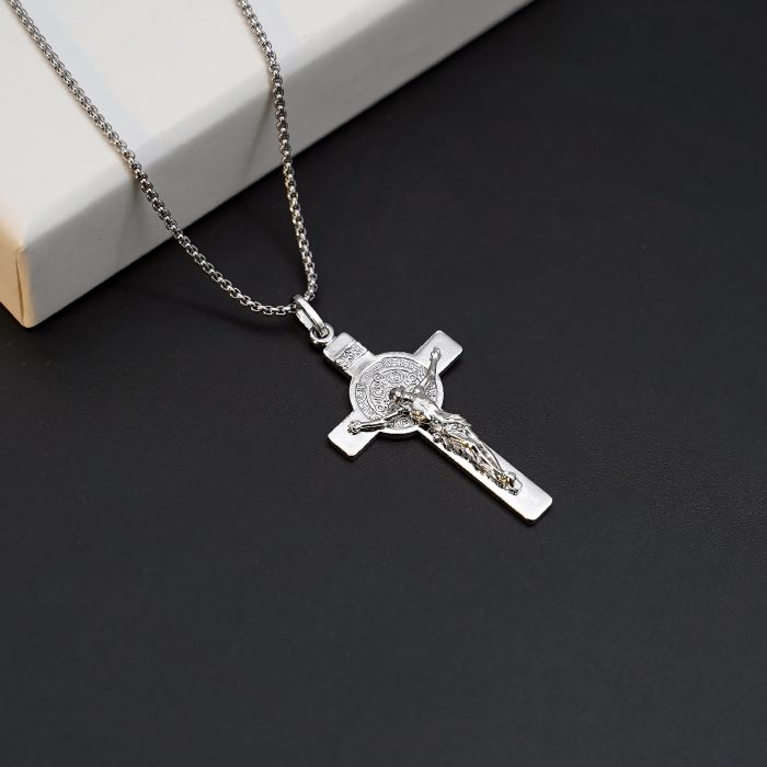 十字架-本笃-电白-925银-3.5×2.1CM（送60厘米钛钢链） Catholic religious art