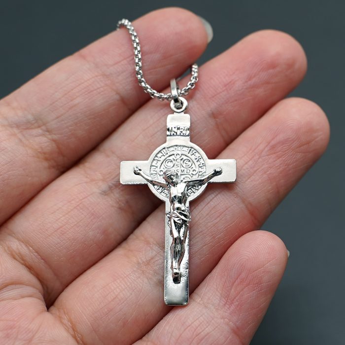 十字架-本笃-电白-925银-3.5×2.1CM（送60厘米钛钢链） Catholic religious art
