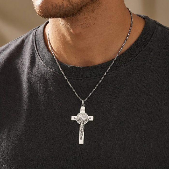 十字架-本笃-电白-925银-3.5×2.1CM（送60厘米钛钢链） Catholic religious art