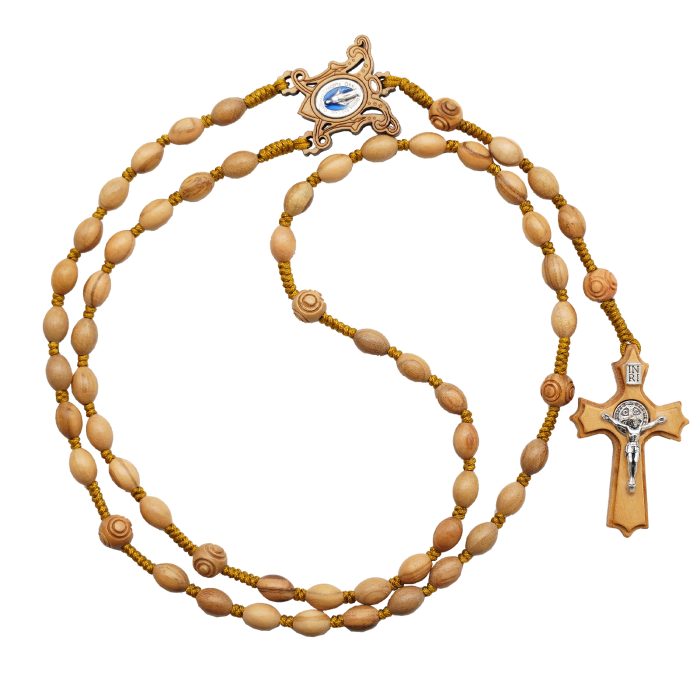 玫瑰念珠-橄榄木椭圆珠-绳编-花纹珠-异形十字-6x9mm Catholic religious art