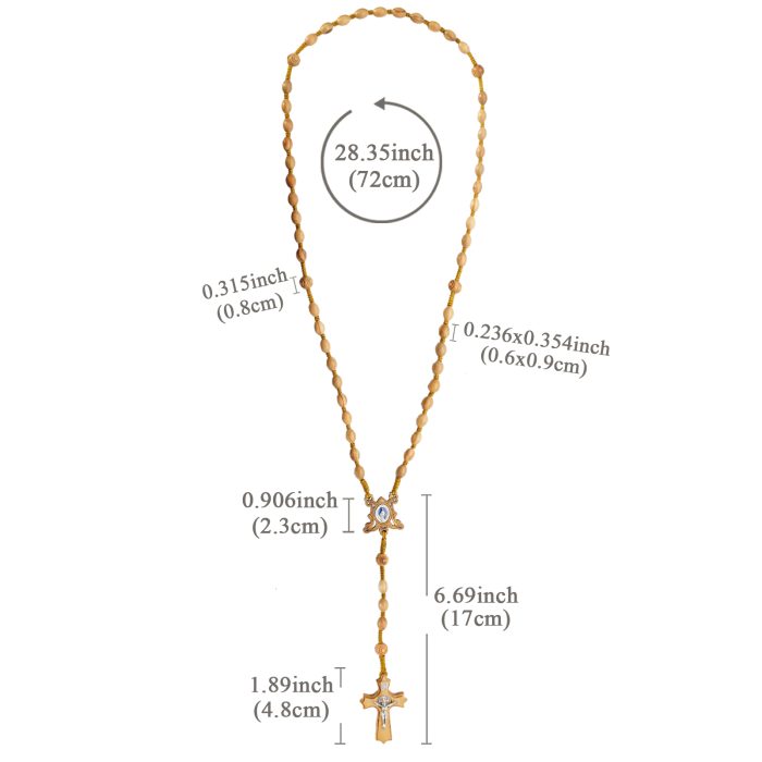 玫瑰念珠-橄榄木椭圆珠-绳编-花纹珠-异形十字-6x9mm Catholic religious art