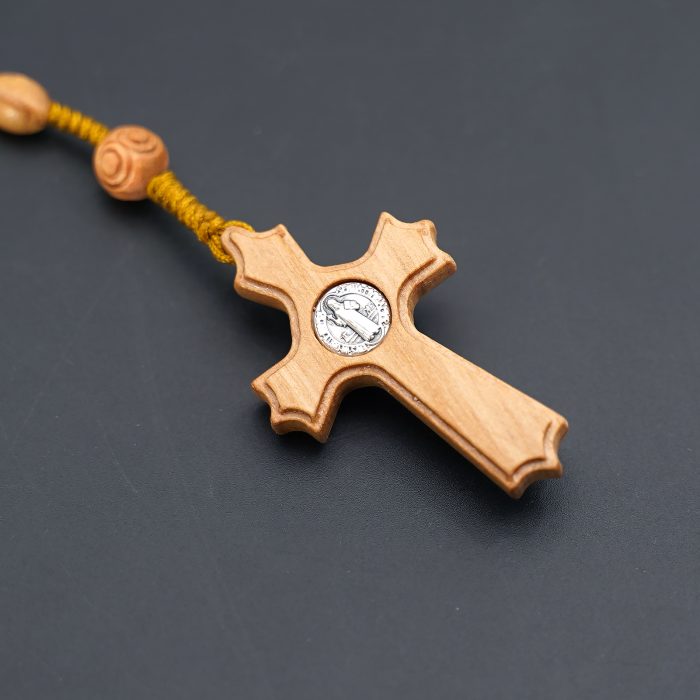 玫瑰念珠-橄榄木椭圆珠-绳编-花纹珠-异形十字-6x9mm Catholic religious art