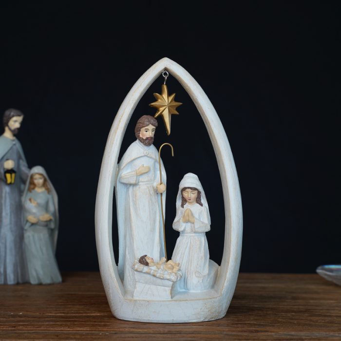 圣诞节-水滴米色摆件-圣诞马槽 -21.5x12cm Catholic religious art