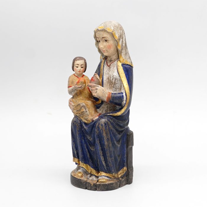 【现货】木雕-玛丽亚采尔圣母坐姿-圣像摆件-复古金边-16cm Catholic religious art