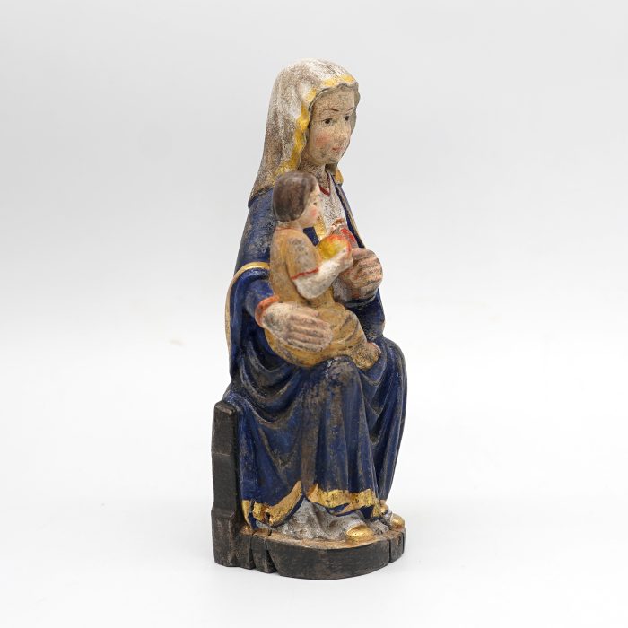 【现货】木雕-玛丽亚采尔圣母坐姿-圣像摆件-复古金边-16cm Catholic religious art