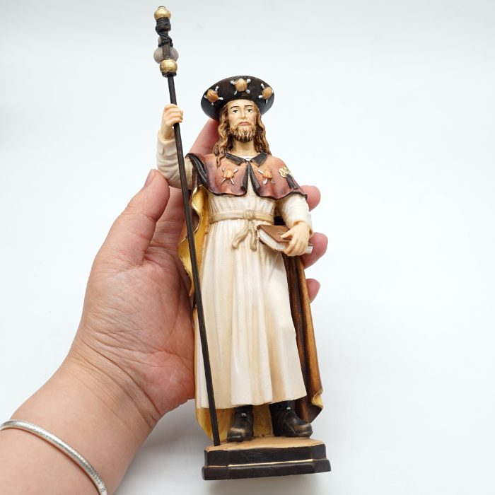 【现货】木雕-阿尔卑斯木雕-圣雅阁伯-彩色-21cm Catholic religious art
