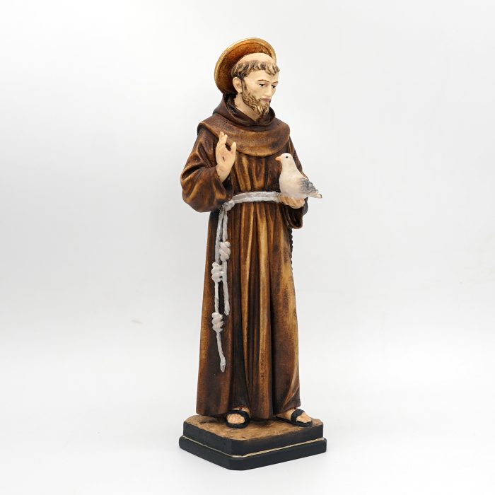 【现货】木雕-圣方济各与和平鸽木雕圣像-21厘米 Catholic religious art