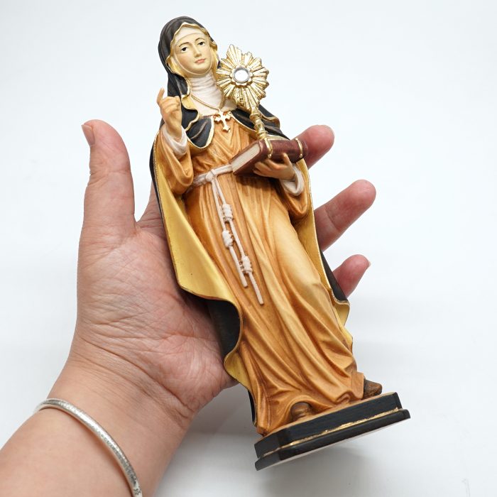 【现货】木雕-圣女加辣亚西西手工态像-彩色-20厘米 Catholic religious art