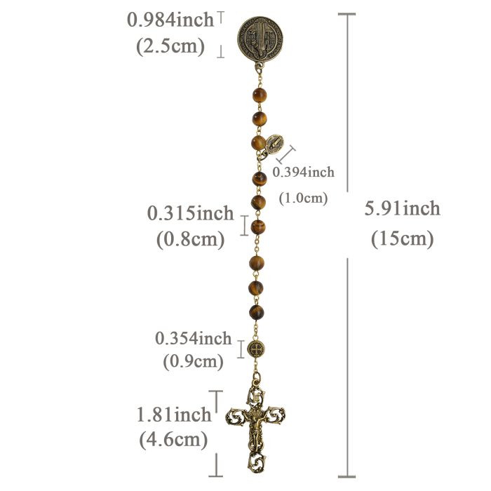 9-Bead Chaplet - St. Benedict Medal - Miraculous Medal Accent - Tiger Eye Beads - 8mm Catholic religious art