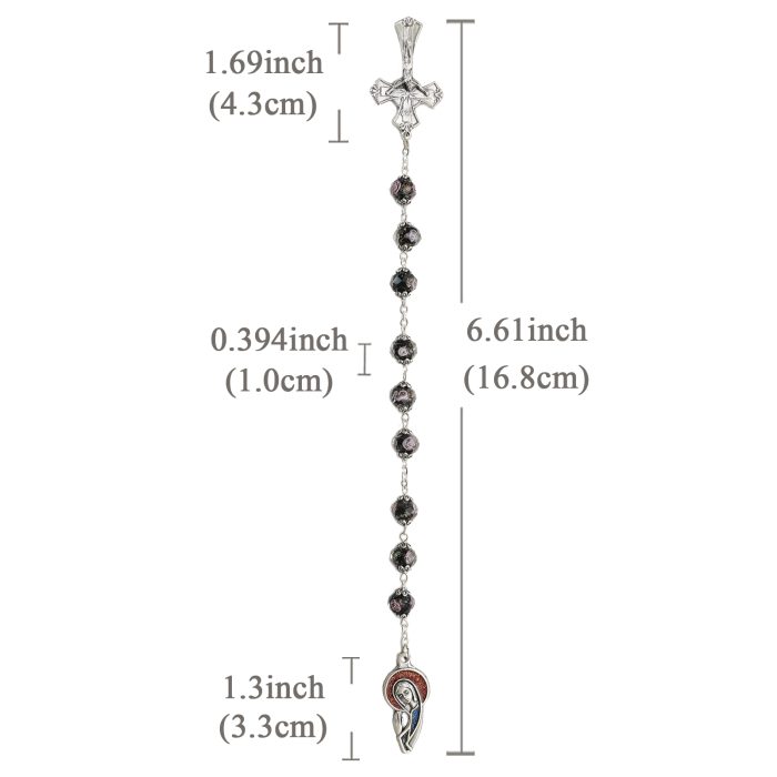 9-Bead Chaplet - Our Lady (Praying Hands) - Enamel Pendant - Black Glass Beads - 10mm Catholic religious art