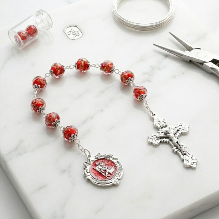 九珠串经-基多福-蓝色/红色珐琅彩-琉璃珠-10mm Catholic religious art