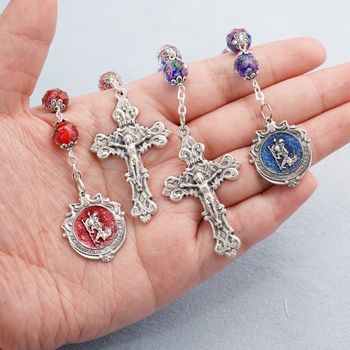 九珠串经-基多福-蓝色/红色珐琅彩-琉璃珠-10mm Catholic religious art