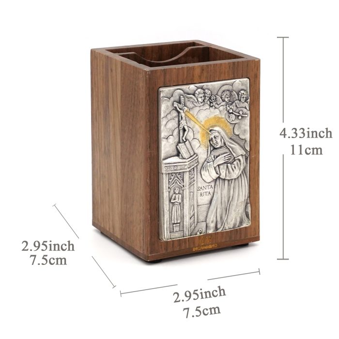笔筒-浮雕圣像-圣妇丽达-胡桃木特制纪念款-11x7.5x7.5cm Catholic religious art