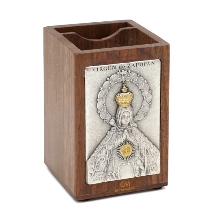 笔筒-浮雕圣像-萨波潘圣母-胡桃木特制纪念款-11x7.5x7.5cm Catholic religious art