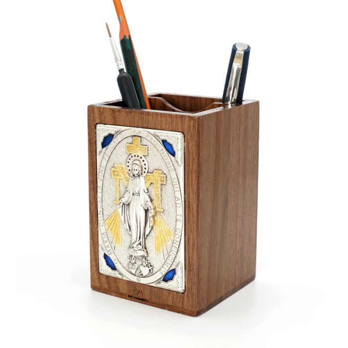 笔筒-浮雕圣像-圣母显灵-胡桃木特制纪念款-11x7.5x7.5cm Catholic religious art
