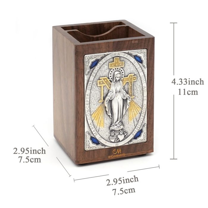 笔筒-浮雕圣像-圣母显灵-胡桃木特制纪念款-11x7.5x7.5cm Catholic religious art