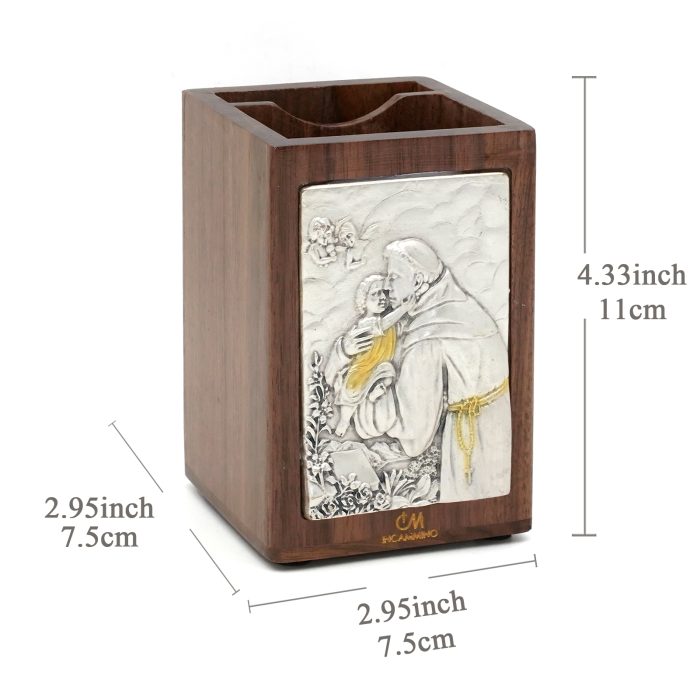 笔筒-浮雕圣像-圣安多尼-胡桃木特制纪念款-11x7.5x7.5cm Catholic religious art