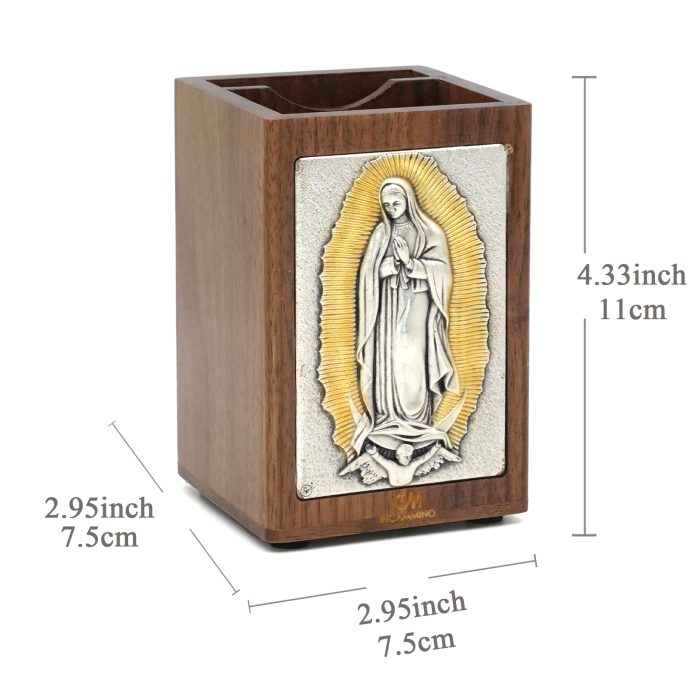 笔筒-浮雕圣像-瓜达卢佩-胡桃木特制纪念款-11x7.5x7.5cm Catholic religious art