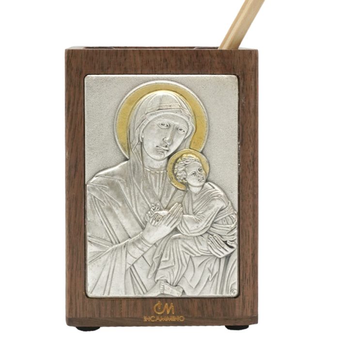 笔筒-浮雕圣像-圣母抱子-胡桃木特制纪念款-11x7.5x7.5cm Catholic religious art