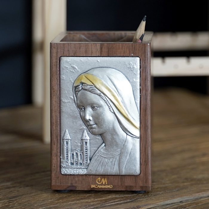 笔筒-浮雕圣像-默主哥耶梅久戈耶-胡桃木特制纪念款-11x7.5x7.5cm Catholic religious art