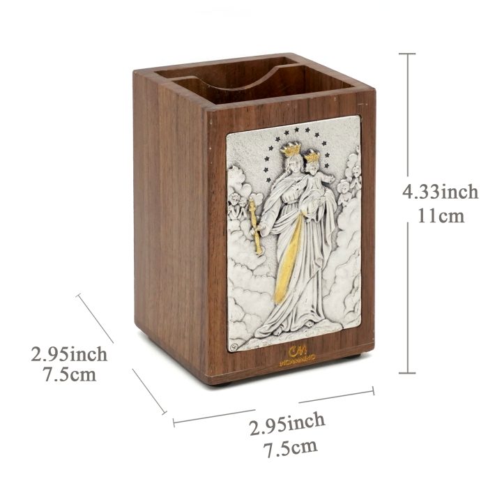 笔筒-浮雕圣像-进教之佑-胡桃木特制纪念款-11x7.5x7.5cm Catholic religious art