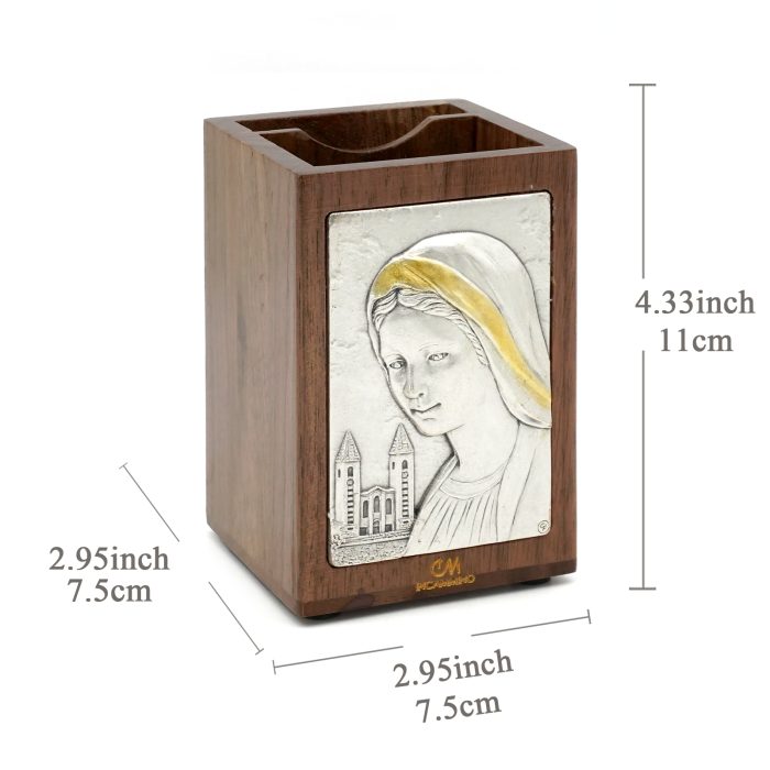 笔筒-浮雕圣像-默主哥耶梅久戈耶-胡桃木特制纪念款-11x7.5x7.5cm Catholic religious art