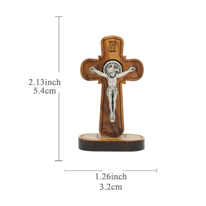 十字架-圣本笃-橄榄木制-合金圣尸-带底座包装袋-5.4x3.2cm Catholic religious art