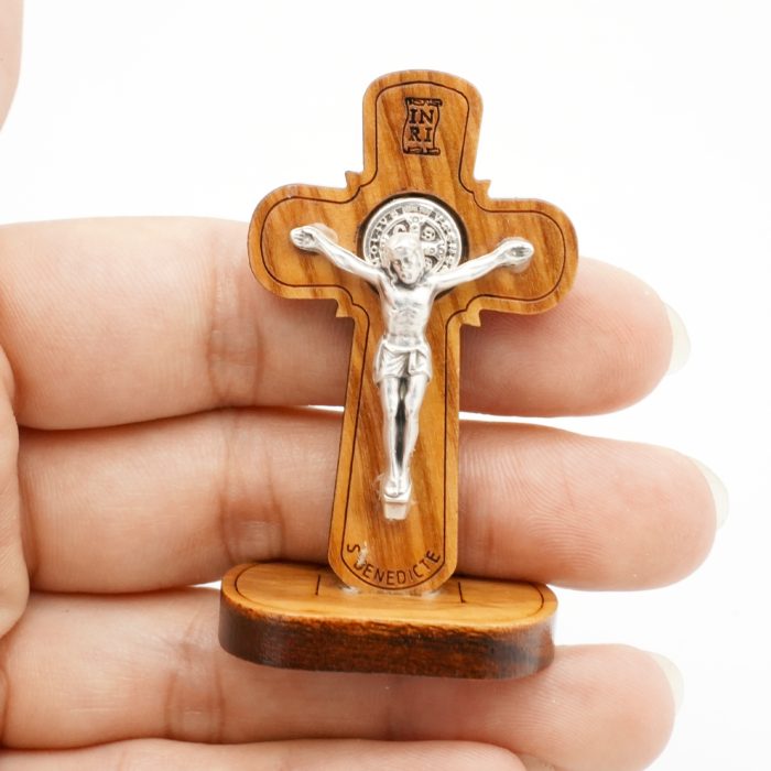 十字架-圣本笃-橄榄木制-合金圣尸-带底座包装袋-5.4x3.2cm Catholic religious art