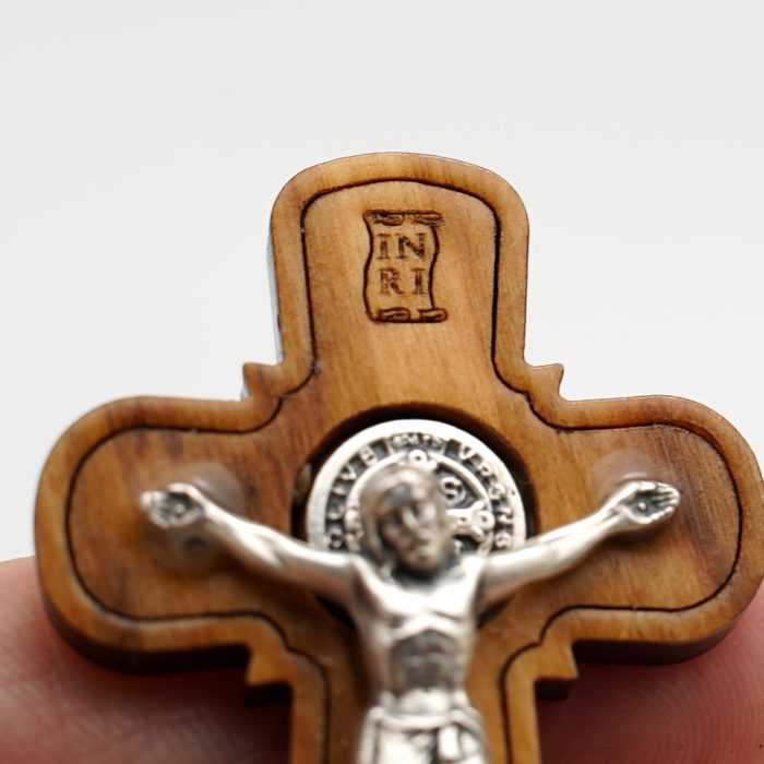 十字架-圣本笃-橄榄木制-合金圣尸-带底座包装袋-5.4x3.2cm Catholic religious art