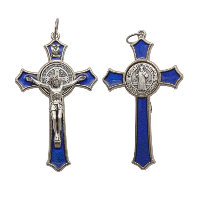 十字架项链-圣本笃-合金-珐琅蓝色-带绳卡片-7.4x4.6cm Catholic religious art