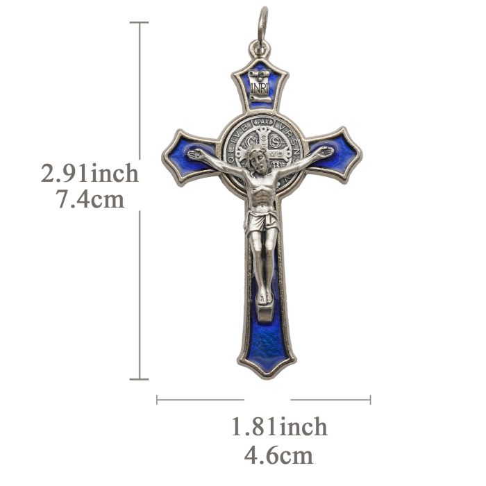 十字架项链-圣本笃-合金-珐琅蓝色-带绳卡片-7.4x4.6cm Catholic religious art