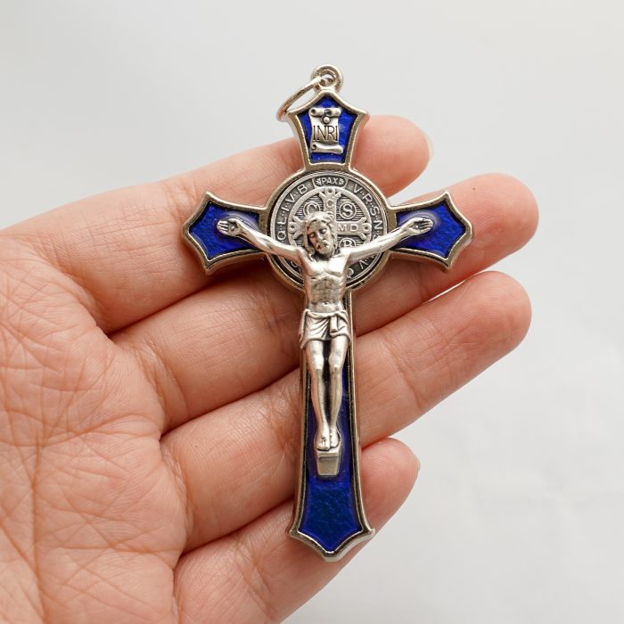 十字架项链-圣本笃-合金-珐琅蓝色-带绳卡片-7.4x4.6cm Catholic religious art