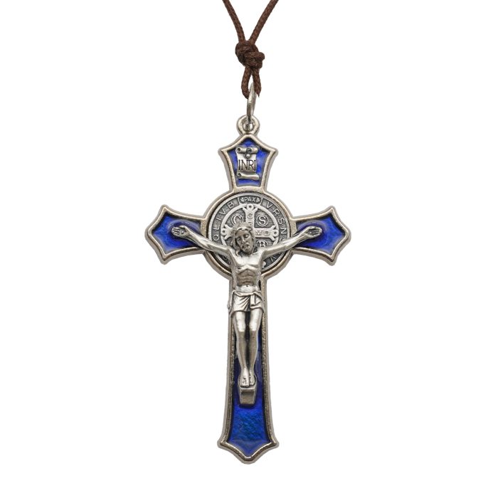 十字架项链-圣本笃-合金-珐琅蓝色-带绳卡片-7.4x4.6cm Catholic religious art