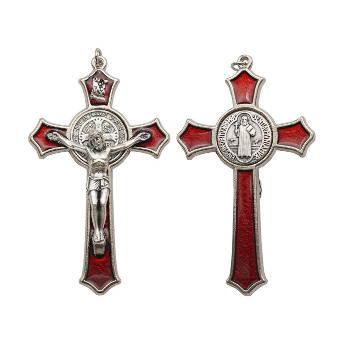 十字架项链-圣本笃-合金-珐琅红色-带绳卡片-7.4x4.6cm Catholic religious art