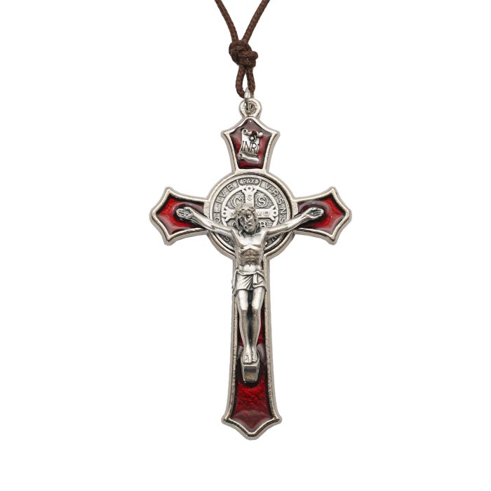 十字架项链-圣本笃-合金-珐琅红色-带绳卡片-7.4x4.6cm Catholic religious art