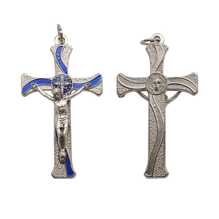 十字架-圣本笃-锌合金-金色-蓝珐琅-带包装盒-7.3x4.5cm Catholic religious art