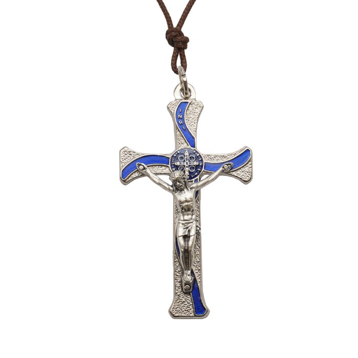 十字架-圣本笃-锌合金-金色-蓝珐琅-带包装盒-7.3x4.5cm Catholic religious art