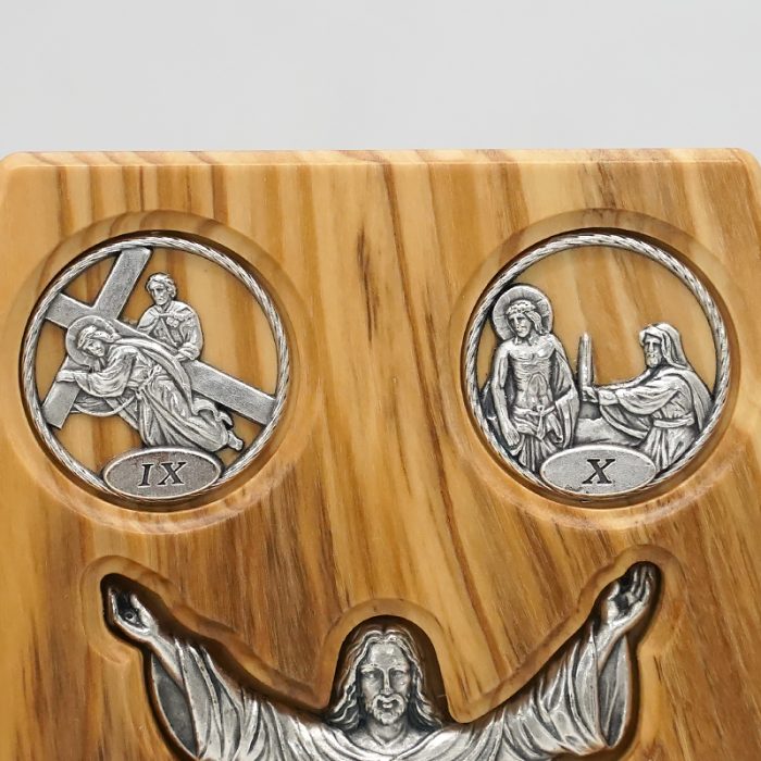 双联橄榄木苦路-圆形合金牌-镀银基督-救世主-17x22.5cm Catholic religious art