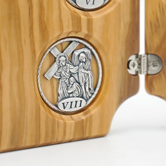 双联橄榄木苦路-圆形合金牌-镀银基督-救世主-17x22.5cm Catholic religious art