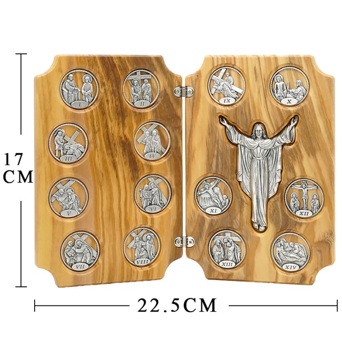 双联橄榄木苦路-圆形合金牌-镀银基督-救世主-17x22.5cm Catholic religious art