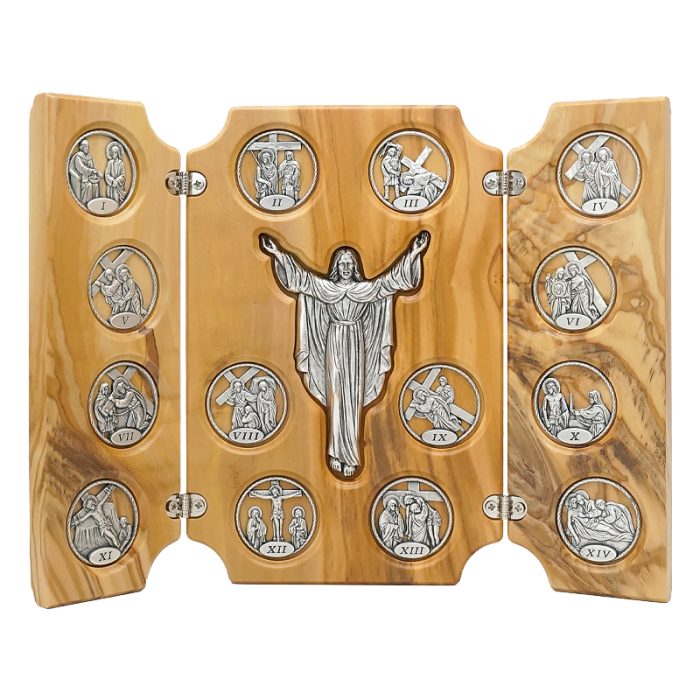 三联橄榄木苦路 圆形合金牌 镀银基督 救世主 镀银 .17x22.5cm Catholic religious art