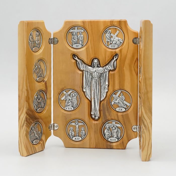 三联橄榄木苦路 圆形合金牌 镀银基督 救世主 镀银 .17x22.5cm Catholic religious art