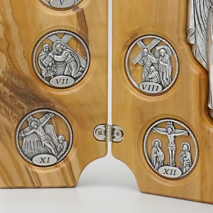 三联橄榄木苦路 圆形合金牌 镀银基督 救世主 镀银 .17x22.5cm Catholic religious art