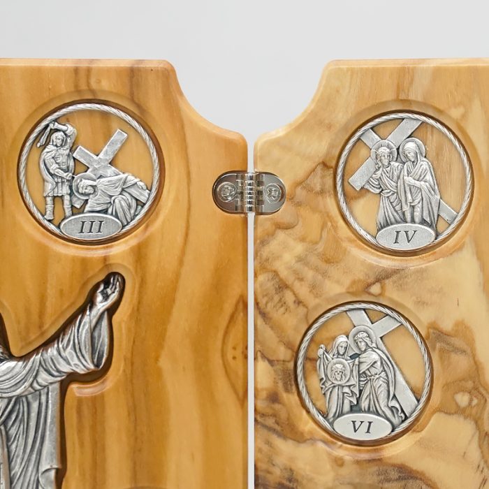 三联橄榄木苦路 圆形合金牌 镀银基督 救世主 镀银 .17x22.5cm Catholic religious art