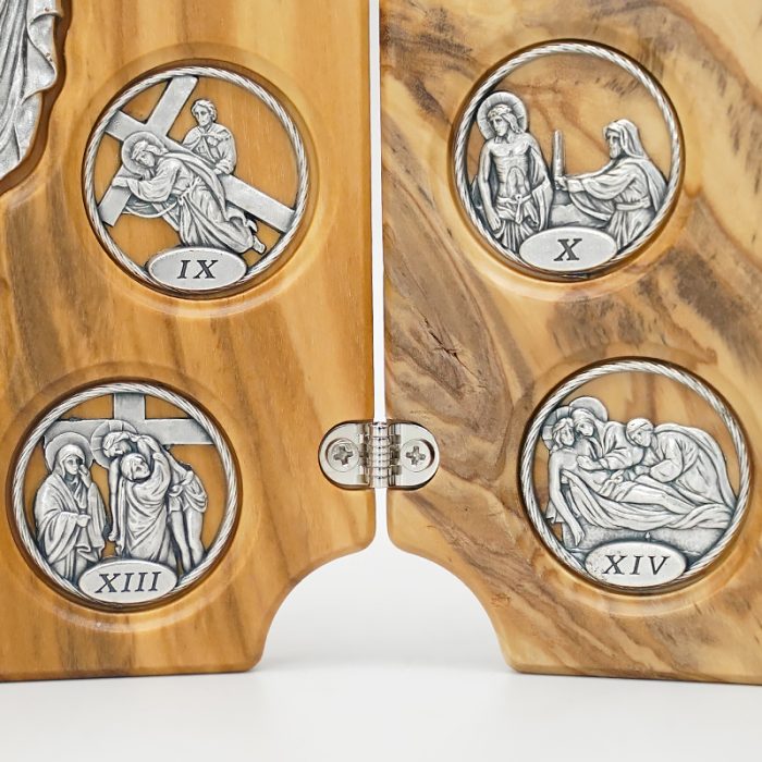 三联橄榄木苦路 圆形合金牌 镀银基督 救世主 镀银 .17x22.5cm Catholic religious art